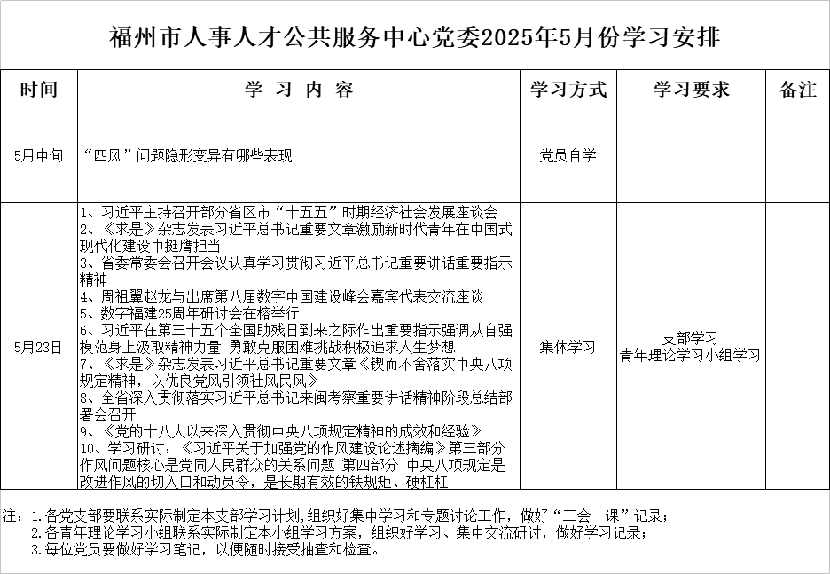 福州市人事人才公共服务中心党委2025年5月份学习安排.png